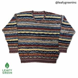 Coogi Original Style Knit Sweater Multicolor Chunky Cable Knit Size XL Boxy